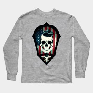 Fun Shield Patriotic Rockabilly Skeleton Long Sleeve T-Shirt